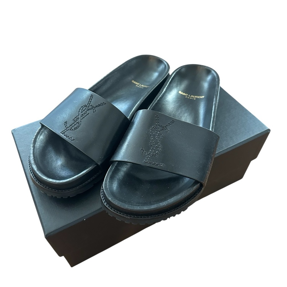 Saint Laurent Black Logo Embellished Slides